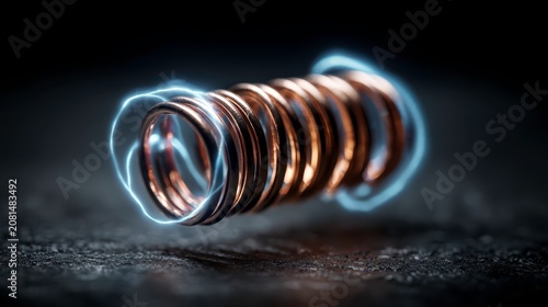 Copper Rings with Electric Glow on Dark Surface in a Studio Setting