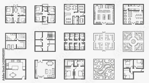 Creative Minimalist Black and White Floor Plans Collection Showcasing Modern Home and Office Layouts