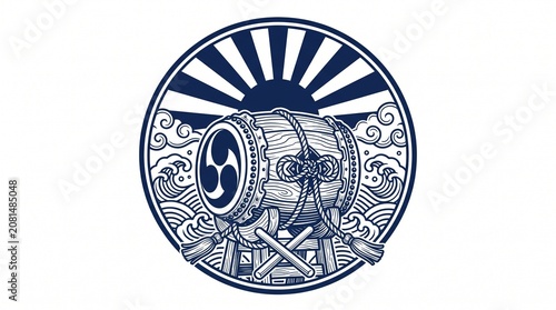 Traditional japanese taiko drum musical instrument circular graphic art