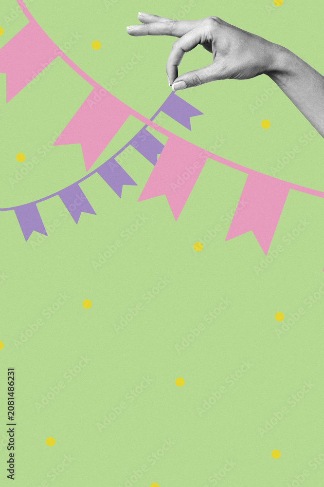 Fototapeta premium Happy birthday celebration with colorful flags and decorations at a festive party