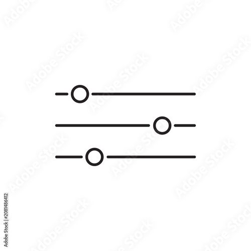 Filter Slider Icon, Thin Line Three Bar Settings Control with Circle Handles Vector Isolated on White for UI Design, App and Web Dashboard.