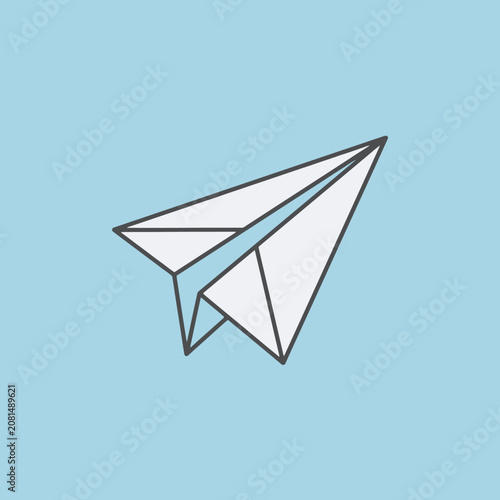 A simple white paper airplane icon on a light blue background