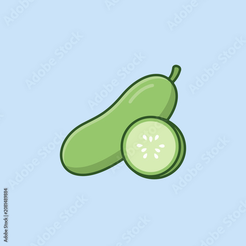 A simple vector illustration of a green cucumber and slice