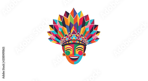 Vibrant geometric floral wreath with rainbow petals and decorative center