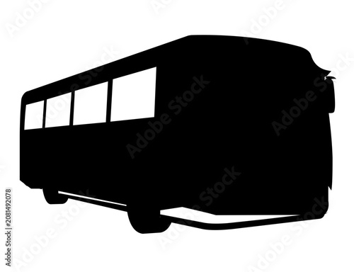 Minimalist tropical tour bus vector icon, bold black silhouette with clean window lines for island travel, summer transport maps, vacation signage, eco transit apps, and modern adventure branding