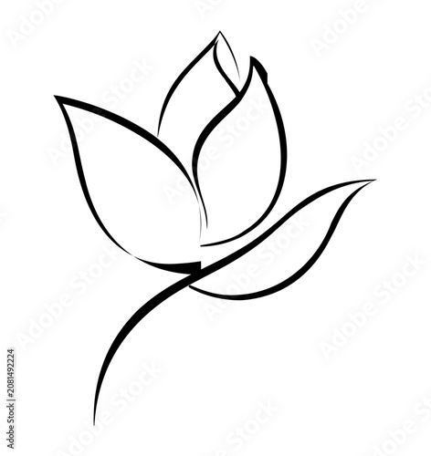 Elegant lotus flower minimalist line vector icon with flowing petals, clean black outline, tropical botanical style, serene spa yoga nature illustration for wellness branding and peaceful decor