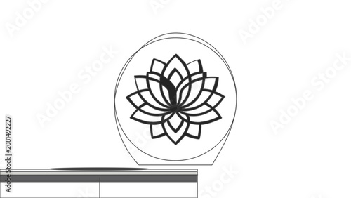 Lotus flower vector icon illustration with clean minimalist line petals inside a circle, serene botanical emblem for yoga studios, spa branding, meditation apps, wellness packaging, and zen decor