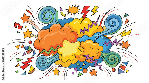 Dynamic comic style explosion illustration with bright colors and shapes explosion colorful