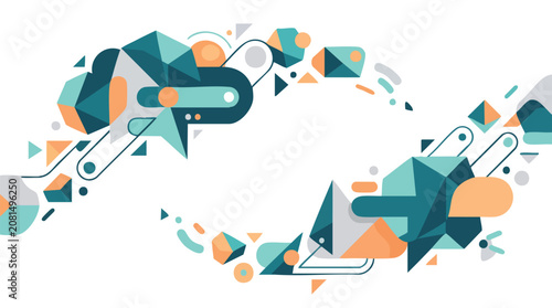Geometric abstract composition with connected shapes and flowing lines abstract art graphic design