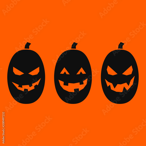 Halloween jack o' lantern silhouettes spooky orange background for autumn celebrations and festive designs