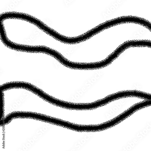Hand drawn wavy black ribbons stipple texture abstract design elements on white background


