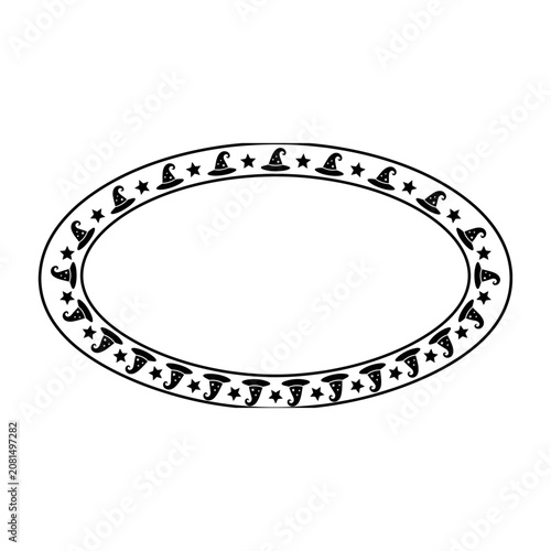 Halloween oval frame with witch hats and stars perfect for spooky season designs and october celebrations