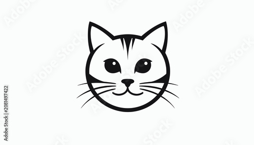 Sticker Black and white cartoon cat face.