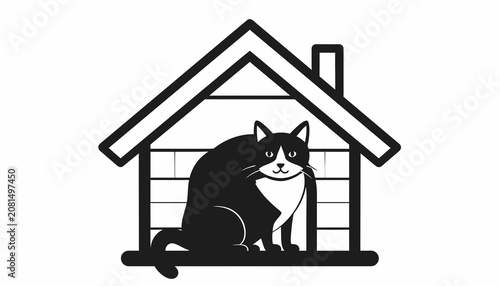 Foto Black and white cat sitting inside.