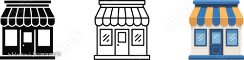Konstfotografi Shop storefront icons, retail store, boutique, market awning and small business symbols for shopping, sales, commerce, mobile apps and websites