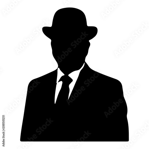 Cuadro en lienzo Minimalist businessman silhouette gentleman wearing bowler hat suit and tie vect