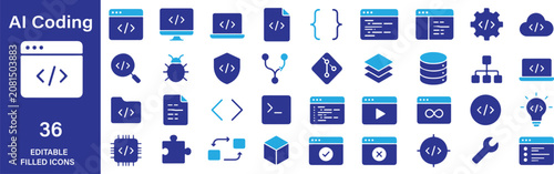 Foto Coding Vector Filled Icon Set – coding, code, programmer, programming, developer