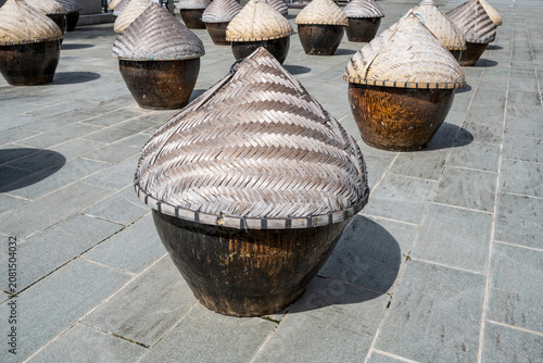 Canvas Print Background material on the traditional earthenware jar sun-drying process of soy