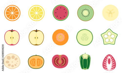 野菜と果物の断面のイラストセット