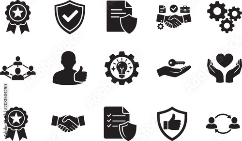 Obraz na płótnie Trust solid vector icon set with reliability and security symbols