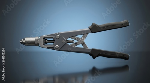 Blind rivet tool 3D render fastening instrument engineered for inaccessible joint assembly and manufacturing efficiency