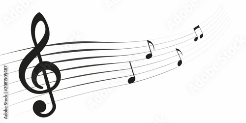 Foto Musical Notes And Treble Clef Black Vector Illustration On White Background