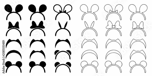 Quadro em tela Headband Icons Collection Black And White Line Art Style