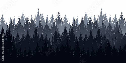 Dense forest silhouette against a white background vector illustration