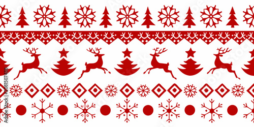 Winter Holiday Pattern With Reindeer Trees And Snowflakes On White