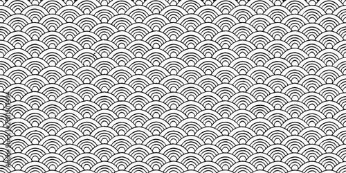 Seigaiha wave pattern black and white vector illustration