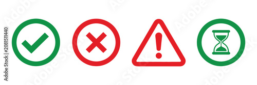 Obraz na płótnie Check Mark Flat Icon Set with Cross Warning and Hourglass for Website Interface