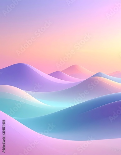 A serene digital landscape of rolling hills in pastel hues