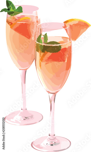 Two flutes of pink grapefru...