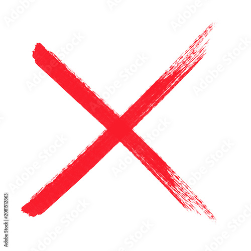 Red cross rejecting symbol on transparent background