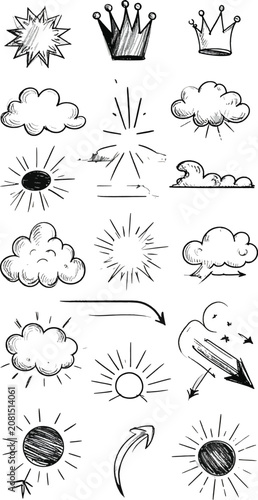 Hand drawn starbursts cloud...