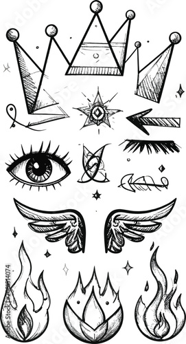 Hand-drawn tattoo elements:...