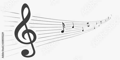 Bild auf Leinwand Musical Notes And Treble Clef Black Vector Illustration On White Background