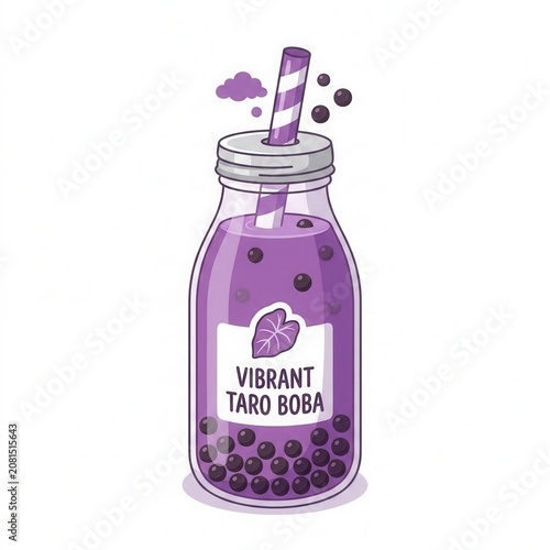 A vibrant purple taro boba drink with bubbles and a straw.