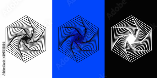 Εκτύπωση καμβά Hexagonal spiral designs black and white with blue variation vector illustration