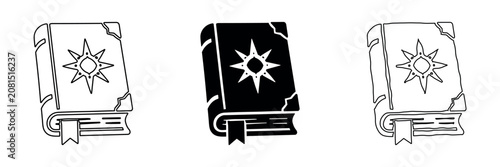 фотографія Ancient spell book with star symbol and bookmark, outline and solid icon styles
