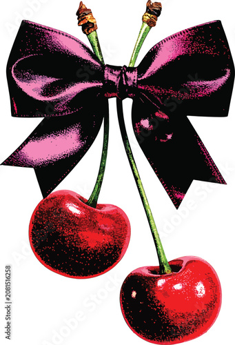 Isolated cherries with ribb...