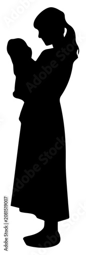 赤ちゃんを抱く女性_横黒