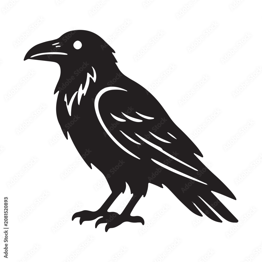 Fototapeta premium Black silhouette of a crow bird in profile vector illustration with silhouette wildlife isolated minimalist