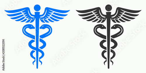 Schilderij op canvas Caduceus Symbols With Wings Vector Illustration In Blue And Black
