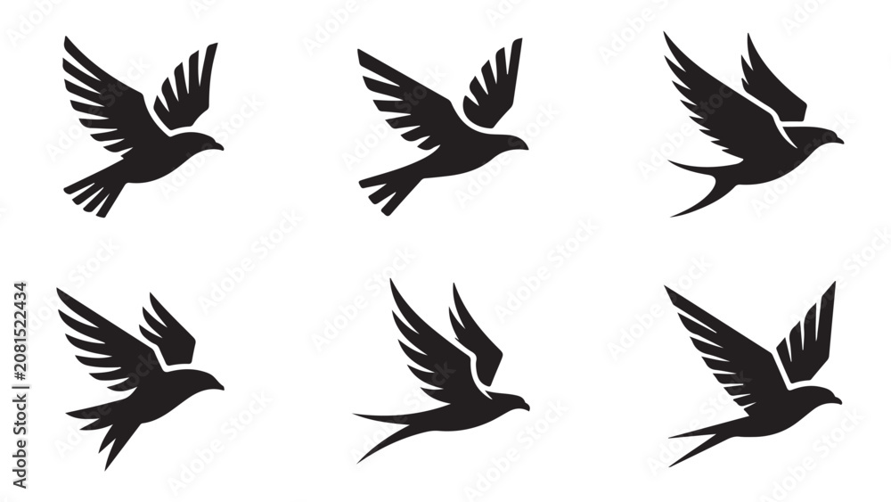 Fototapeta premium Black minimalist bird silhouette set wings