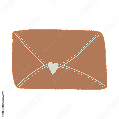 Cute brown mail envelope sealed with a white heart sticker