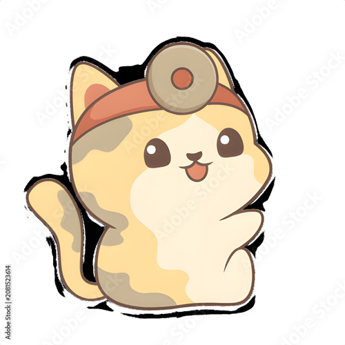 Cute cartoon kitten doctor wearing a head mirror reflector