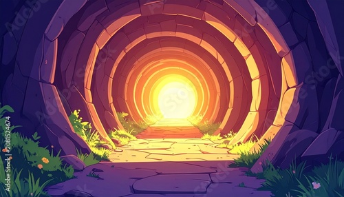 Light at the end of a winding tunnel – a cartoon-style image.