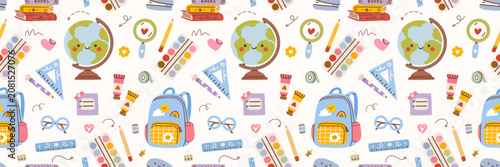 Cute Kawaii Back To School Seamless Pattern