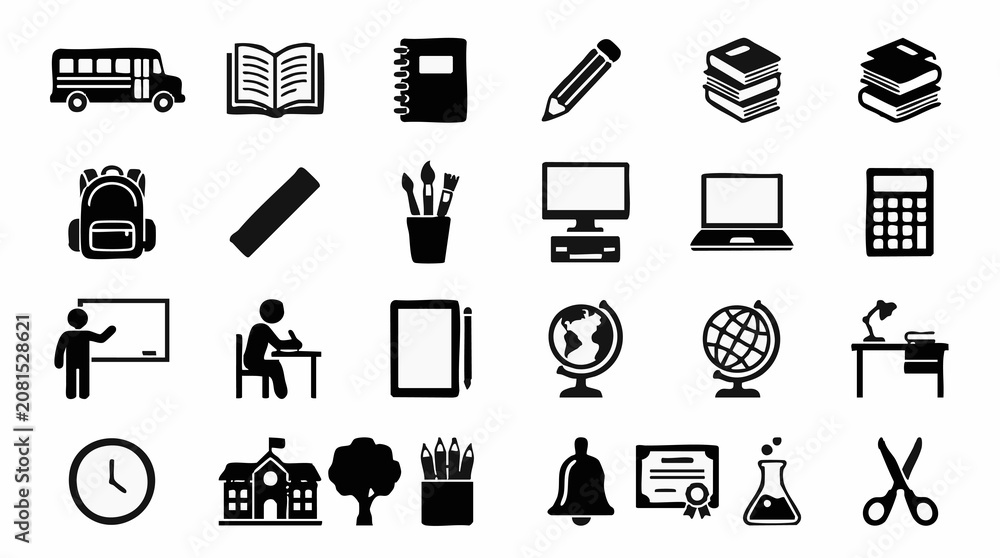 Fototapeta premium School and Education Icon Set for Learning and Academic Subjects